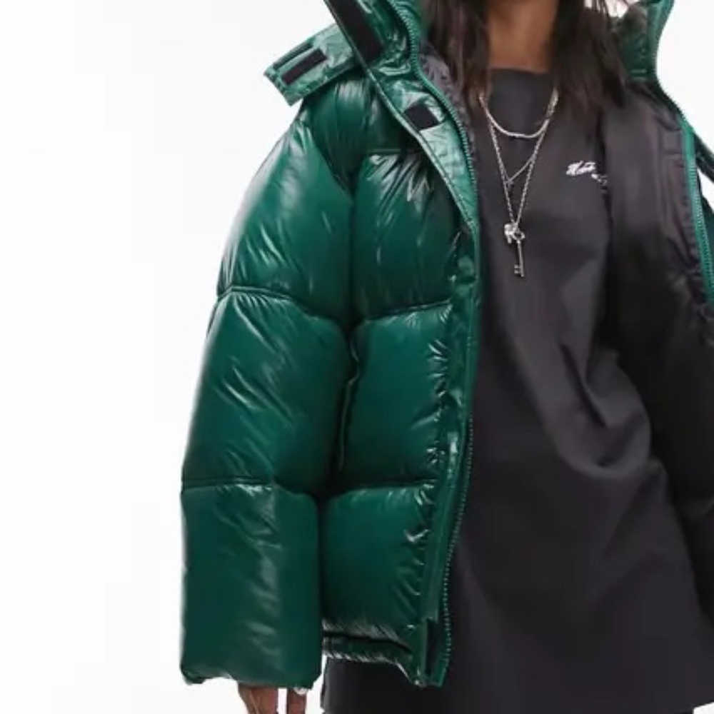 Topshop Oversize Puffer Jacket Dark Green, Size M
